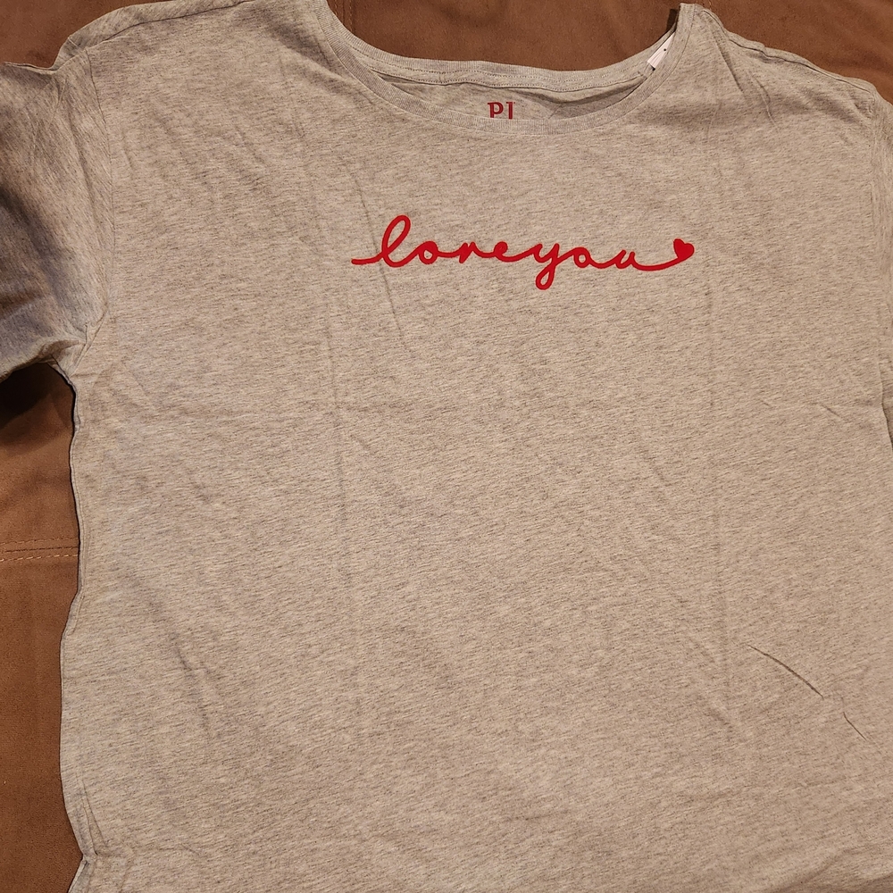 Gray Womens Shirt with Red 'Love You' Design
